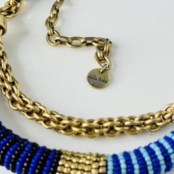 Stella & Dot Marine Collar Necklace Blue Beaded Cord Layered 1478 - Picture 4 of 11